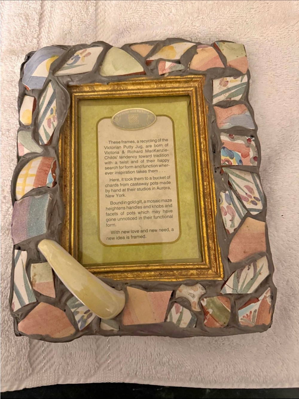 Handmade Pastel Mosaic Picture Frame with Gold Accent small